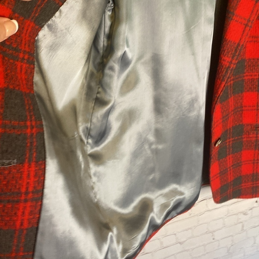 Vintage Reitmans Red Plaid Tartan Wool Blend Button Up Blazer Pockets Size L - Picture 15 of 17